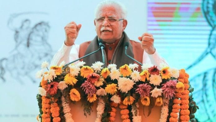 Haryana CM Manohar Lal Khattar at the event to honour freedom fighter Jhalkari Bai on her birth anniversary | Photo: X/@mlkhattar