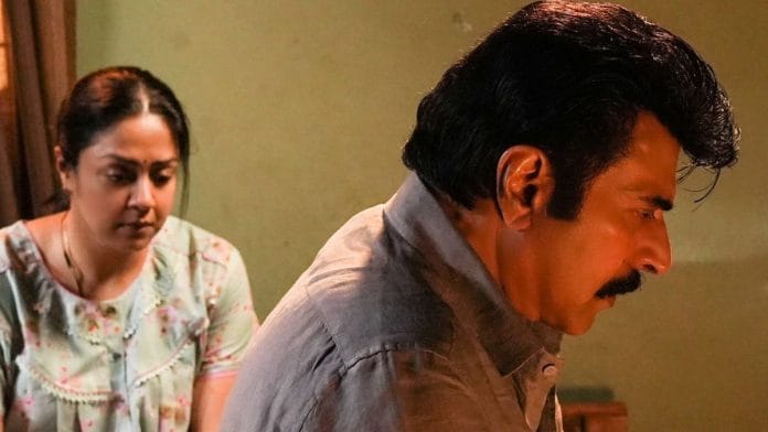 Mammootty (R) and Jyothika in a still from Kaathal | Via X (formerly Twitter)