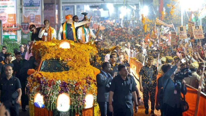 Prime Minister Narendra Modi's roadshow in Hyderabad Monday | ANI
