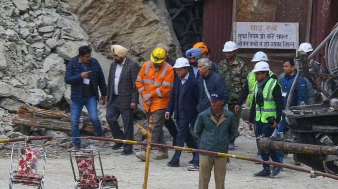 Pramod Kumar Mishra, principal secretary to PM Modi, arrives to review the operation to rescue the 41 workers trapped inside the under-construction Silkyara tunnel in Uttarkashi district, on 27 Nov 2023 | Suraj Singh Bisht | ThePrint