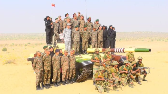 Chief of Army Staff General Manoj Pande reviews the validation exercise of a strike corps in the deserts | Twitter/@adgpi