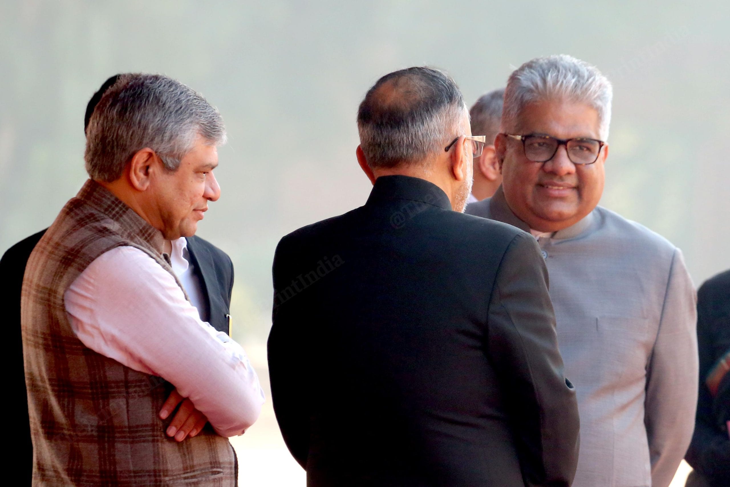 Cabinet ministers Ashwini Vaishnaw, Bhupender Yadav and Cabinet Secretary Rajiv Gauba during the ceremonial welcome | Praveen Jain | ThePrint