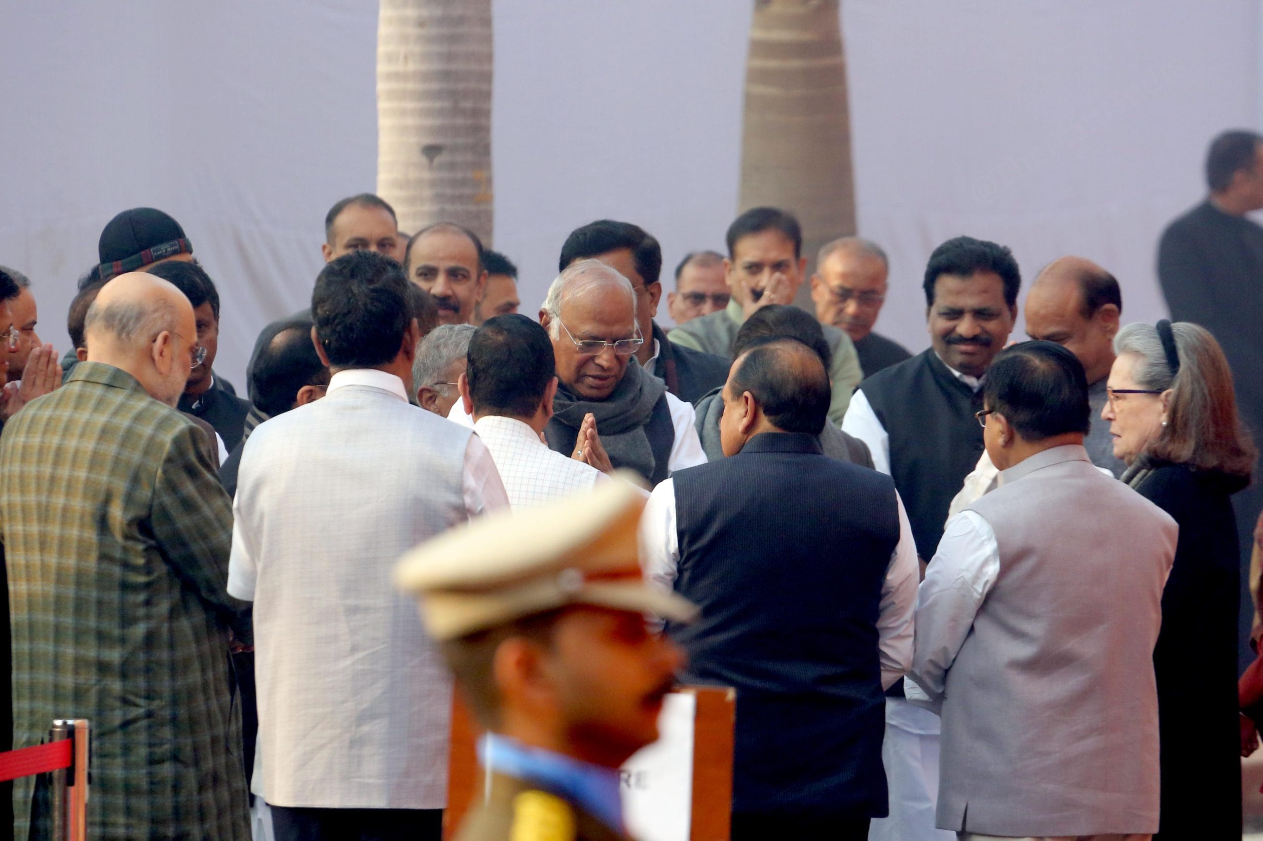 Congress President Mallikarjun Kharge meets BJP leaders during the tribute ceremony to martyrs of 2001 Parliament Attack| Praveen Jain | ThePrint