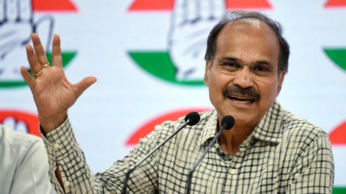 Congress leader Adhir Ranjan Chowdhury addresses a press conference at AICC headquarters, in New Delhi on Saturday | ANI
