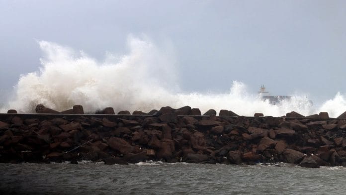 Tidal waves hit the coast under the influence of the 'Severe' Cyclone Michaung, at the Kasimedu fishing harbour, in Chennai | ANI