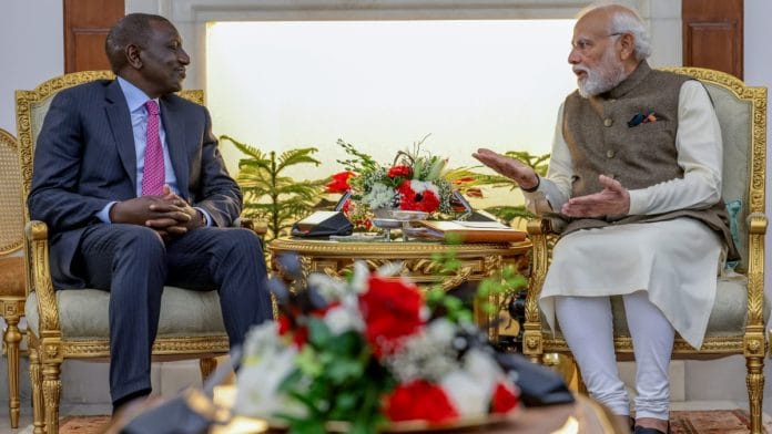 Prime Minister Narendra Modi during a discussion meeting with Kenyan President William Samoei Ruto, at Hyderabad House in New Delhi