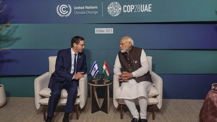 Prime Minister Narendra Modi with President of Israel Isaac Herzog during a meeting on the sidelines of the COP28, in UAE on Friday | PTI Photo