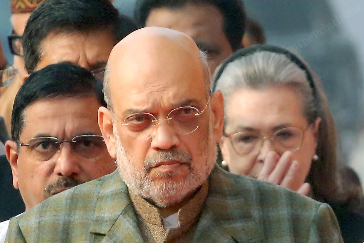 Union Home Minister Amit Shah, Congress Leader Sonia Gandhi during a tribute ceremony to pay homage to those who lost their lives in the 2001 Parliament attack on its anniversary | Praveen Jain | ThePrint