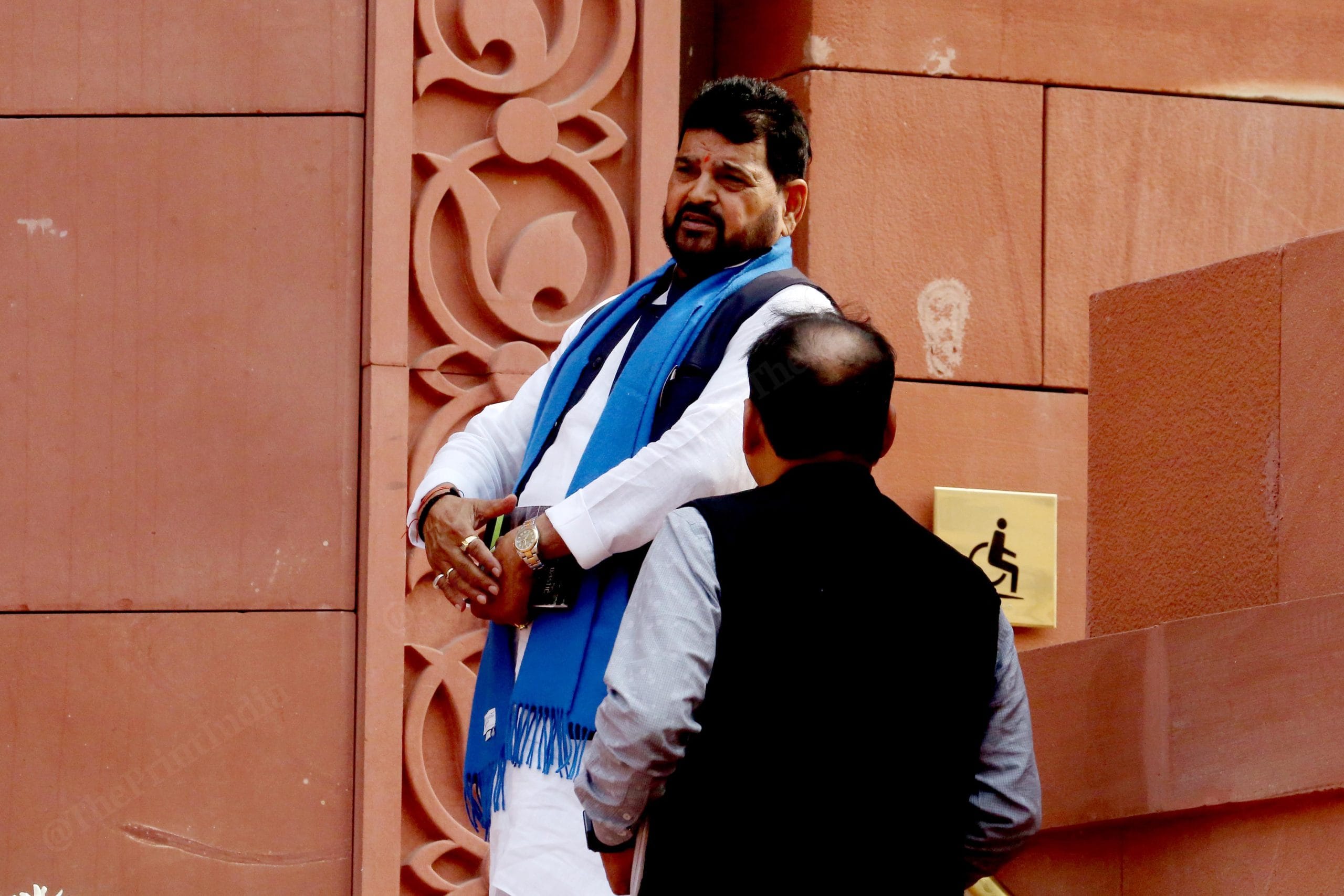 Member of Parliament Brij Bhushan Sharan Singh outside the Parliament house on the first day of winter Session | Praveen Jain | ThePrint
