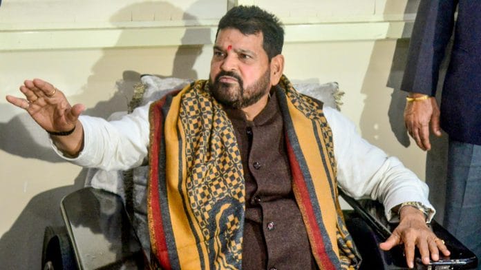 Former Wrestling Federation of India (WFI) President and Bharatiya Janata Party (BJP) MP Brij Bhushan Sharan Singh addresses a press conference, at his residence, in New Delhi on Sunday, 24 December, 2023 | ANI