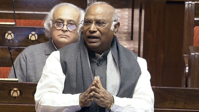 File photo of Congress President Mallikarjun Kharge in Parliament | ANI