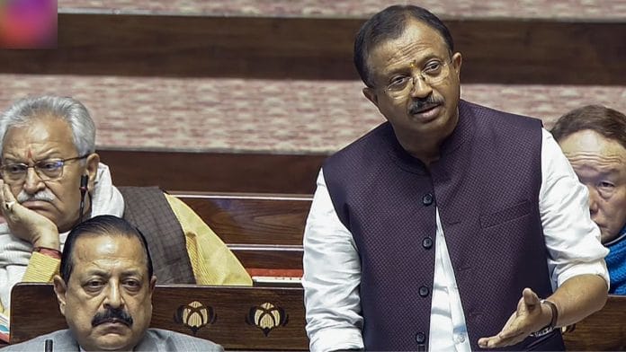Minister of State for External Affairs V. Muraleedharan speaks in Rajya Sabha during the Winter Session of Parliament in New Delhi Thursday | ANI