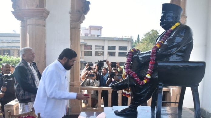 Maharashtra Chief Minister Eknath Shinde at the memorial of RSS founder K.B. Hedgewar in Nagpur Wednesday | Credit: X/@mieknathshinde