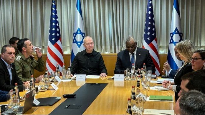 US Secretary of Defense Lloyd Austin and Israeli Defense Minister Yoav Gallant meet in Tel Aviv, on 18 Dec 2023 | Reuters
