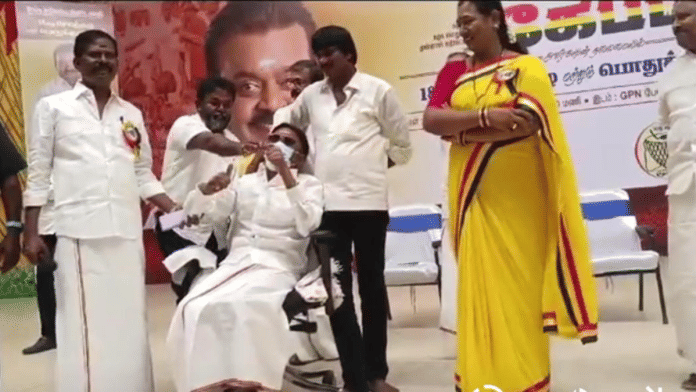 Vijayakanth and Premalatha Vijayakanth at the DMDK council meeting | Credit: Twitter