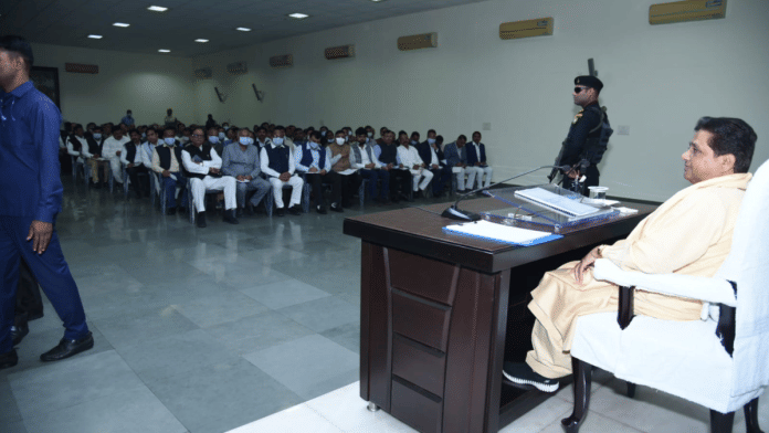 File photo of BSP chief Mayawati at a party meeting | Pic credit: X/@Mayawati