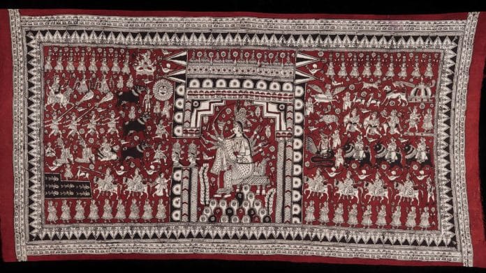 Kalamkari: Mata-ni-Pachedi (Shrine cloth for the mother goddess), Ahmedabad, Gujarat, India, 20th century, Painted cotton, plain weave, 254 x 129.5 cm | Image courtesy of the Philadelphia Museum of Art