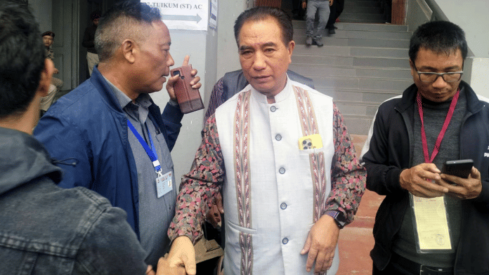 Zoram People’s Movement chief Lalduhoma is greeted by party members after their victory in the Mizoram assembly elections | ANI