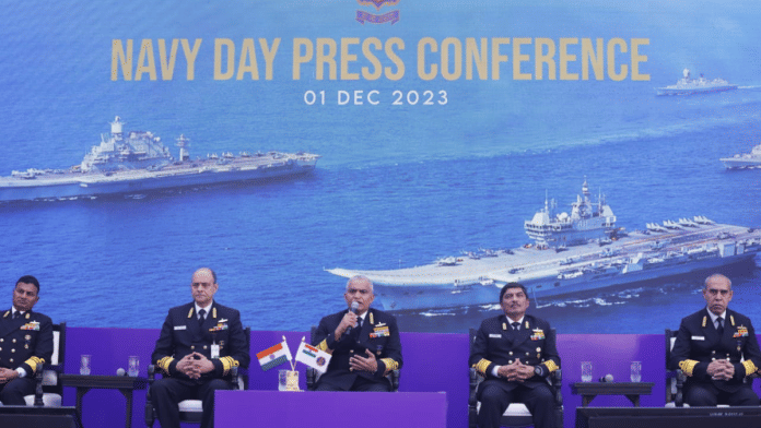 Chief of Naval Staff Admiral R. Hari Kumar addresses the press in New Delhi Friday | By special arrangement