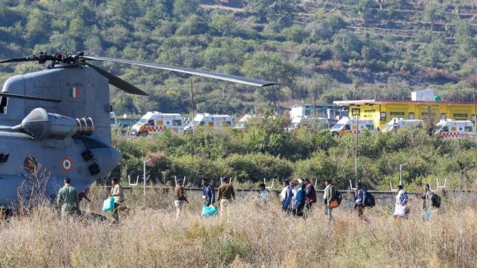 After their rescue, Uttarkashi tunnel workers were taken to Rishikesh aboard the IAF's Chinook helicopter for medical check-ups at AIIMS | Suraj Singh Bisht | ThePrint