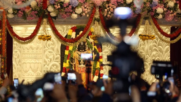 The idol of Ram Lalla after the 'Pran Pratishtha' ceremony of the Ram Mandir, in Ayodhya | Photo: Suraj Singh Bisht | ThePrint