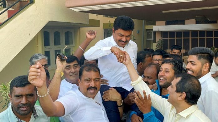 Bharatiya Janata Party (BJP) MP BY Raghavendra along with party workers and supporters | ANI file photo