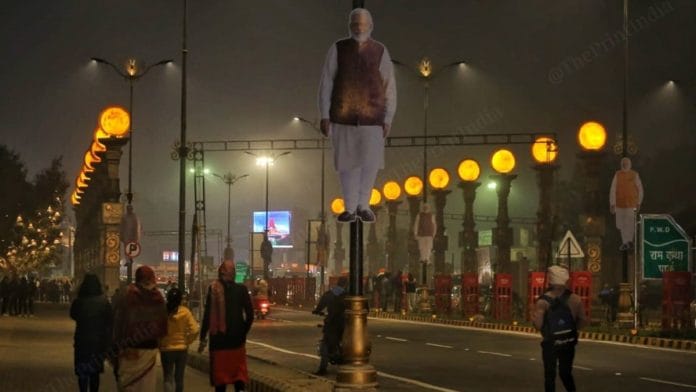 A cutout of Prime Minister Narendra Modi near Lata Mangeshkar Chowk in Ayodhya | Photo: Praveen Jain | ThePrint