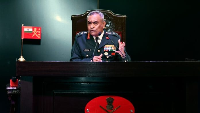 Army chief Gen Manoj Pande addressing annual press conference at Manekshaw Centre in New Delhi, Thursday | ANI