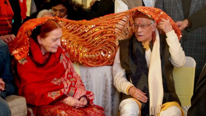 Murli Manohar Joshi with wife Tarla Joshi at his residence in Delhi, Saturday | Praveen Jain | ThePrint