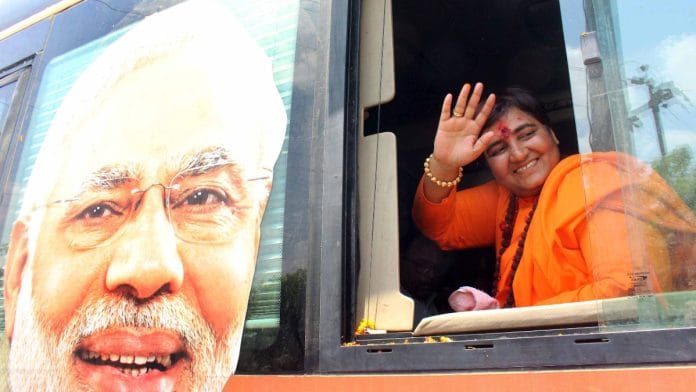 File photo of Pragya Singh Thakur on the campaign trail | ANI