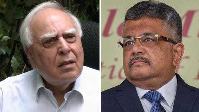 File photos of Kapil Sibal (L) and Solicitor General Tushar Mehta (R) | Facebook/ANI