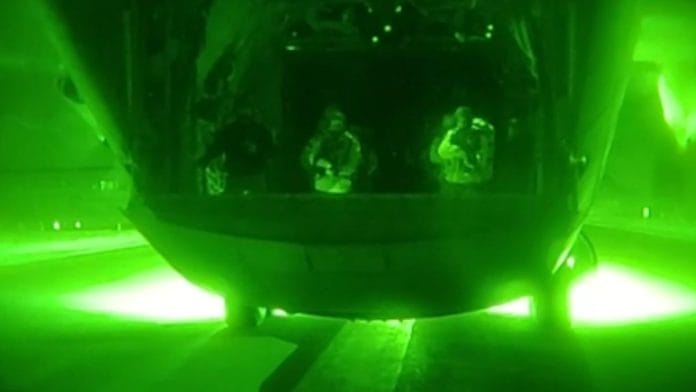 Screenshot of the C-130J Super Hercules landing at the Kargil Advanced Landing Ground (ALG) at night | Video courtesy IAF