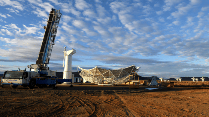 SKA-MPI, the Max Planck Society funded prototype dish, being assembled at the South African site | Pic credit: Nasief Manie/SARAO