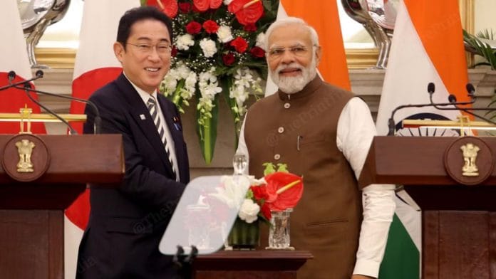 File photo of Prime Minister Narendra Modi with Japanese counterpart, PM Fumio Kishida | Photo: Praveen Jain | ThePrint
