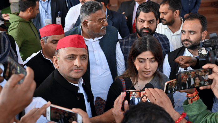 File photo of SP chief Akhilesh Yadav with his wife and party Lok Sabha MP Dimple Yadav | ANI