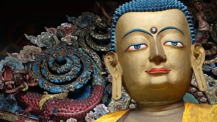A 15-foot high statue of Buddha in Ghoom monastery, also known as Samten Choling monastery, near Darjeeling, West Bengal | Wikimedia Commons