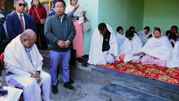 Manipur Chief Minister N. Biren Singh meets the family of those  killed in the fring at Ningthoukhong in Bishnupur Sunday | ANI