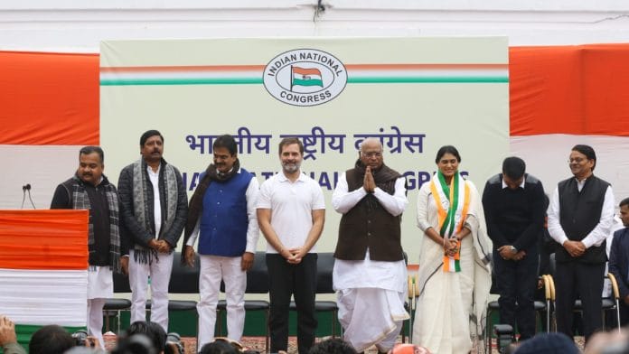 YSRTP chief & Andhra Pradesh CM's sister YS Sharmila joins the Congress party in the presence of party president Mallikarjun Kharge and Rahul Gandhi in New Delhi Thursday., 4 January | ThePrint photo | Suraj Singh Bisht
