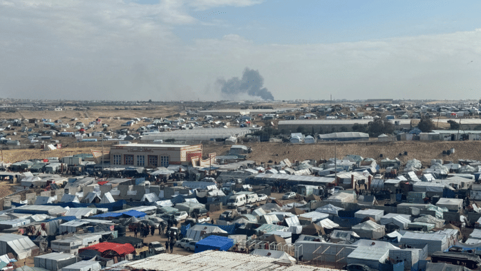 Smoke rises during an Israeli ground operation in Khan Younis, amid the ongoing conflict between Israel and Hamas, as seen from a tent camp sheltering displaced Palestinians in Rafah, in the southern Gaza Strip, January 25, 2024 | Reuters