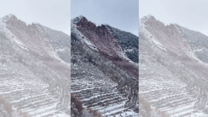 A view of a landslide in Liangshui Village, Zhaotong City, Yunnan province, China in this screen grab from social media video released January 22, 2024. | Reuters