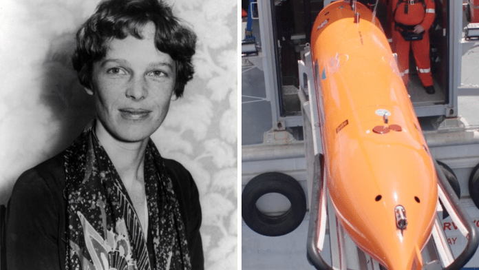 File photo of U.S. pilot Amelia Earhart (L) and a screen grab from a video shows the mission to find the wreckage of Amelia Earhart's plane in the Pacific Ocean (R) | Reuters