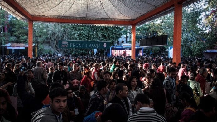Attendees gather at the Diggi Palace premises for the annual edition the Jaipur Literature Festival | By special arrangement