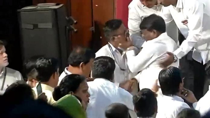 Screengrab from video where BJP MLA Sunil Kamble is seen slapping an on-duty police constable in Pune| ANI
