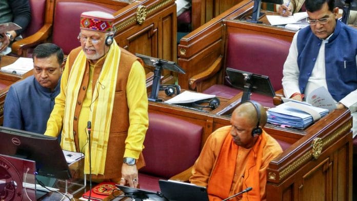 Uttar Pradesh Finance Minister Suresh Khanna presents the budget for 2024-25 at the state assembly in Lucknow Monday | Photo: ANI