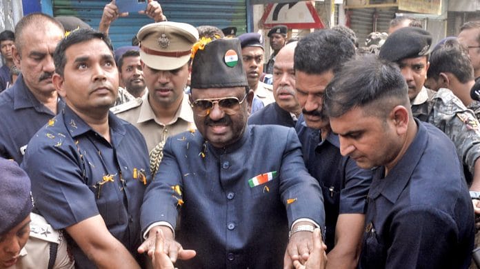 West Bengal Governor C V Ananda Bose meets a woman who was affected by the violence of Sandeshkhali, in North 24 Parganas on Monday | ANI
