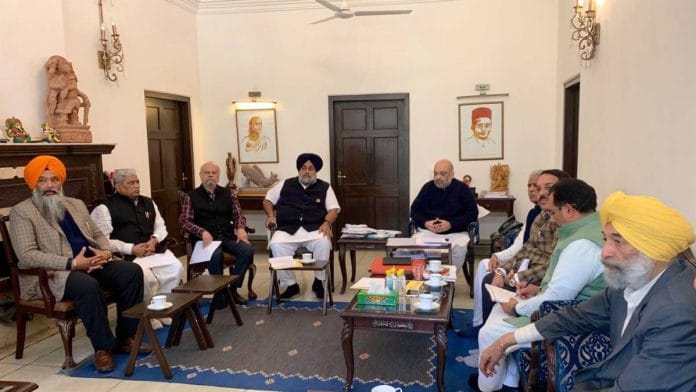 File photo of SAD chief Sukhbir Singh Badal with Amit Shah | Representational image | ANI