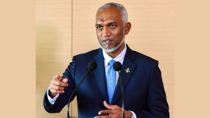 Maldives President Mohamed Muizzu addresses a press briefing at Velana International Airport | Representative image | ANI