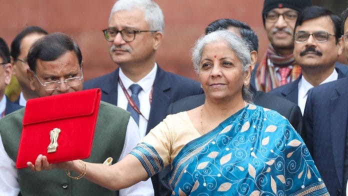 Finance Minister Nirmala Sitharaman at the Ministry of Finance ahead of her Budget speech, 1 February 2024 | Photo: Suraj Singh Bisht, ThePrint