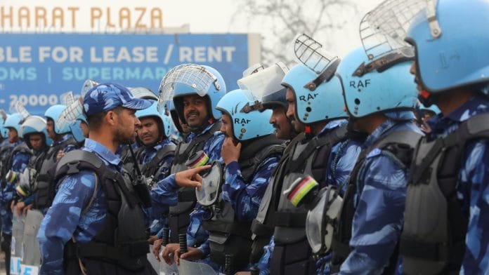 Security personnel stand ahead of the protesting farmers Delhi Chalo March, at the Singhu Border, in New Delhi, Wednesday, Feb. 21, 2024 | PTI