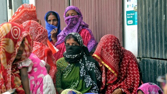 Women gather to meet National Commission for Women (NCW) chairperson Rekha Sharma (unseen), at Sandeshkhali Police station in North 24 Parganas | ANI File Photo